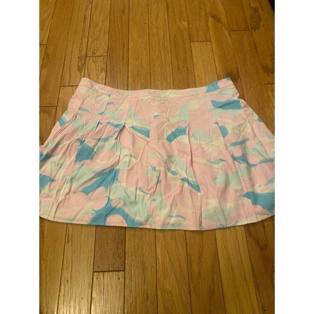 NWOT BP Women's pink multicolor pleated mini skirt with back zip size 2x